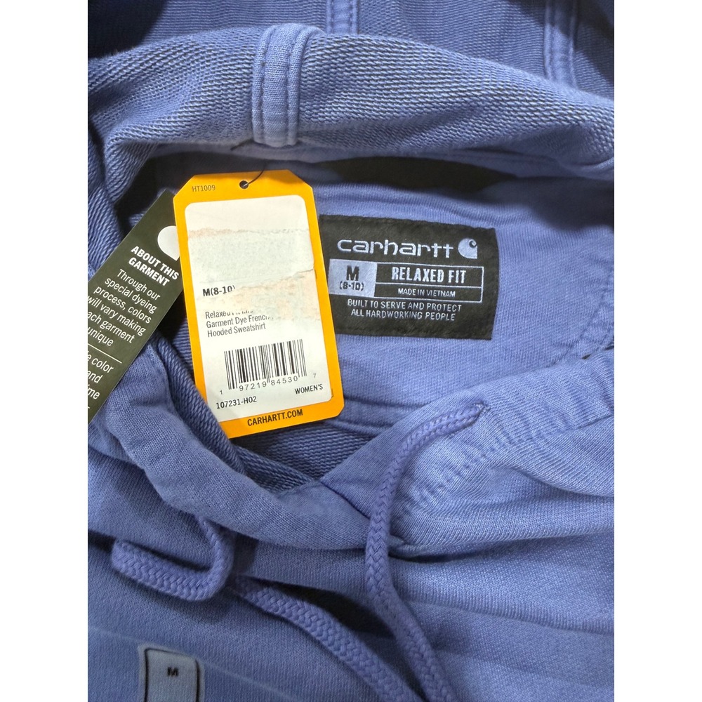 Carhartt Womens Relaxed Fit Garment Dye French Terry Hoodie Blue M - Picture 3 of 4